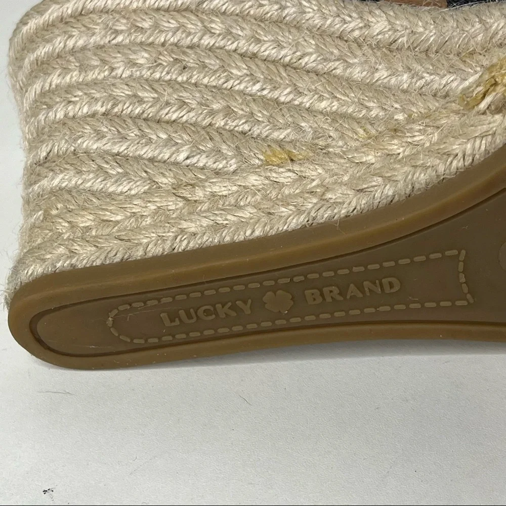 Lucky Brand Espadrille Wedge Black‎ Woven Leather Taleen Sandal Women’s 8M/38
